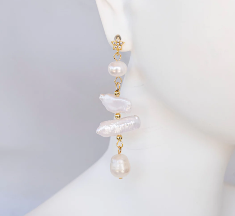 Boho & Mala Multi Pearl Gold Plated Drop Earrings - JA’dore La Robe ...