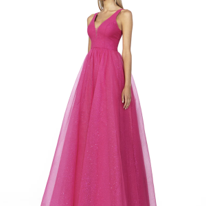 JORDAN PLUNGE NECK BALL GOWN FUCHSIA